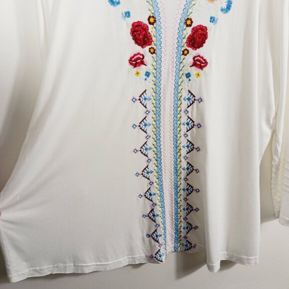 Liv Los Angeles 1X Long Sleeve Creamy White Embroidered Top, Boho, Bohemian - Picture 4 of 16